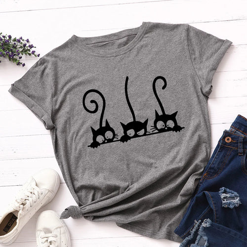 100% Cotton Women T Shirt New Cat Print T-shirts Female Short Sleeve Tees Tops Woman Summer Tshirt