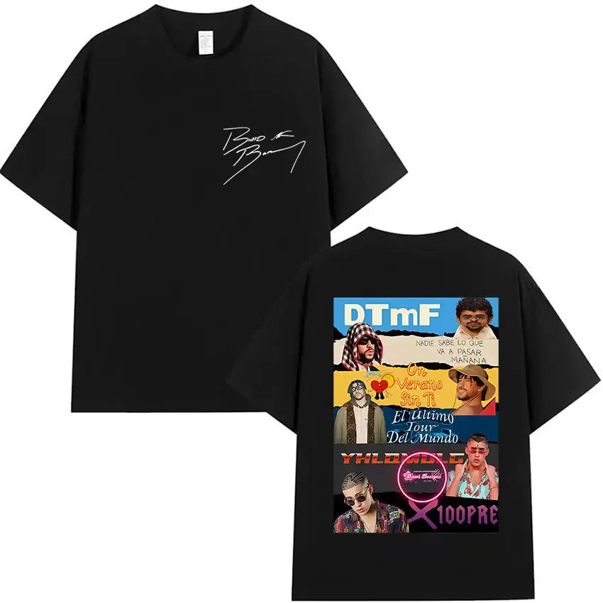 Rapper Bad Bunny's 2025 tour album printed T-shirt for men, casual and fashionable 100% cotton short-sleeved