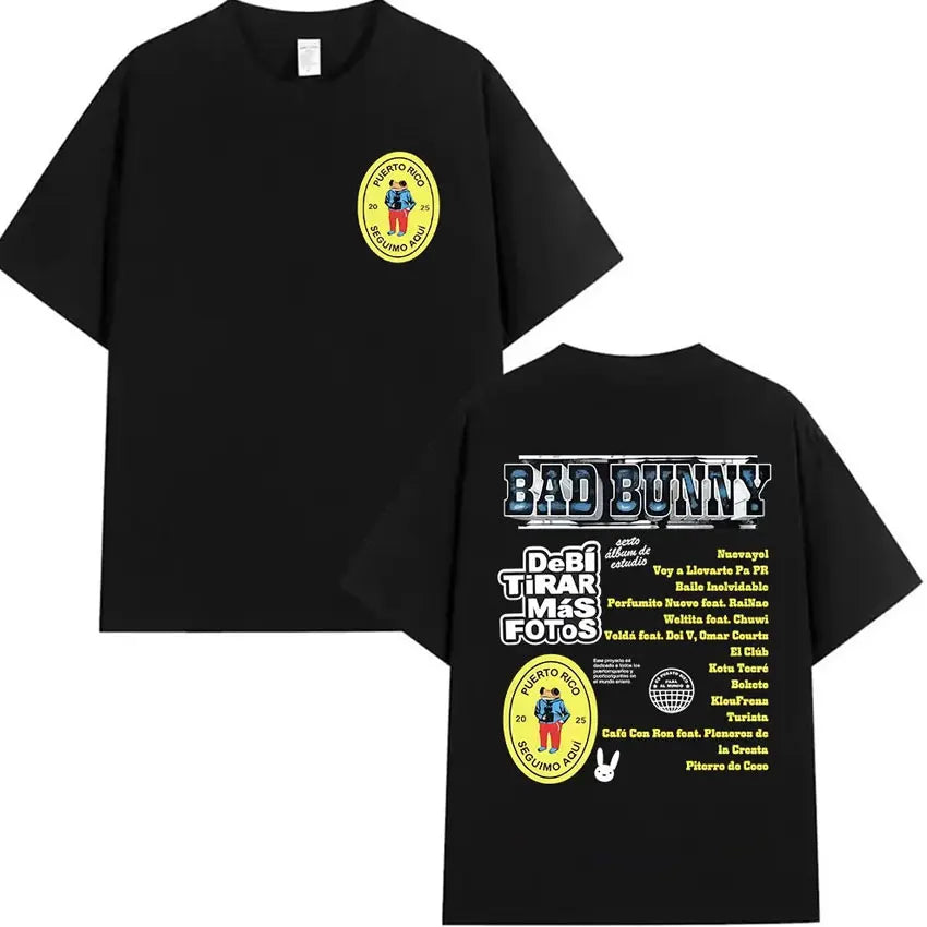 Rapper Bad Bunny's 2025 tour album printed T-shirt for men, casual and fashionable 100% cotton short-sleeved