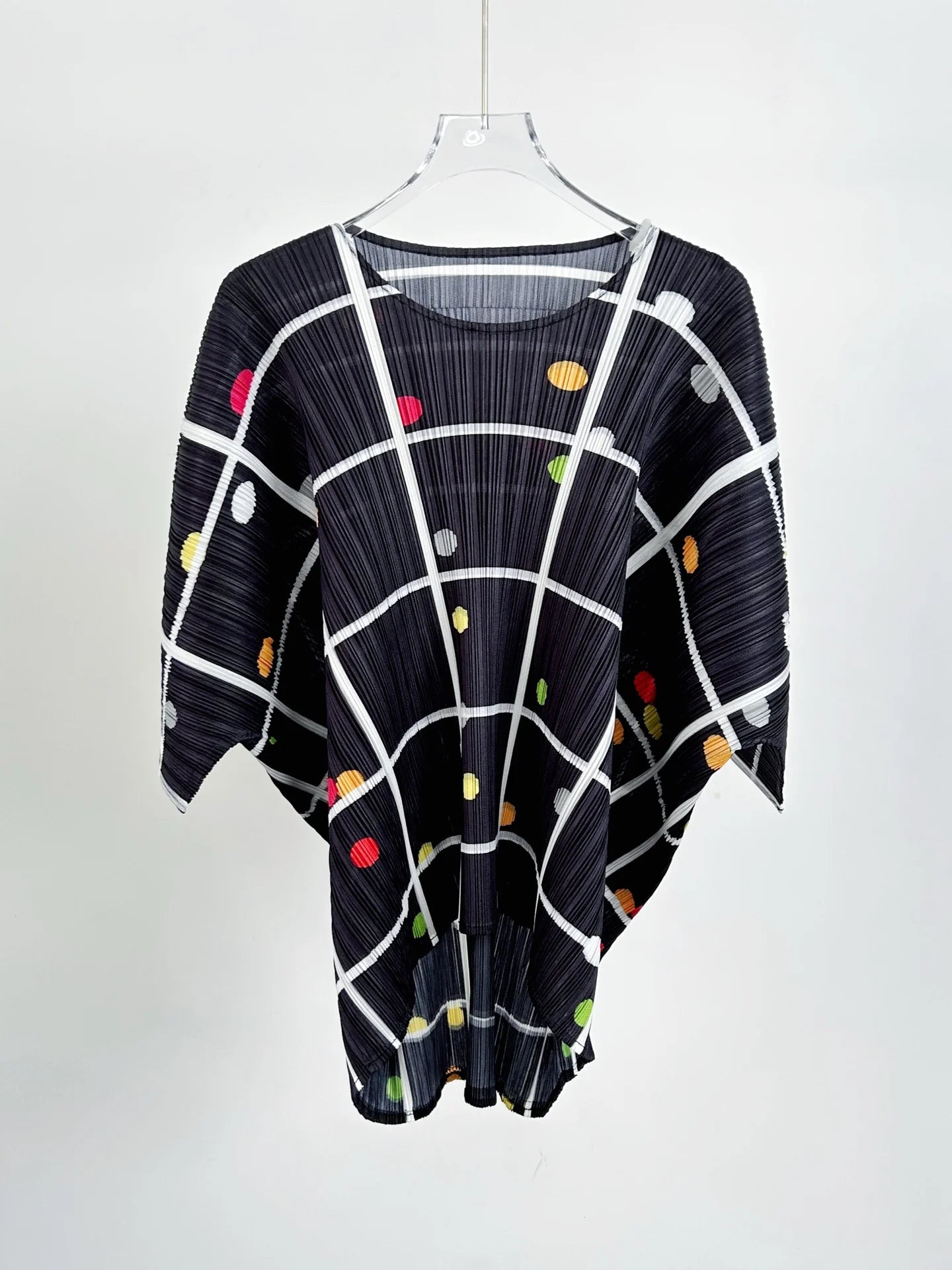 YUDX Black White Grid Colorful Polka Dot Print Pleated 2 Piece Set Short Sleeve Loose Fit 2026 Trendy Vacation Women Casual Set