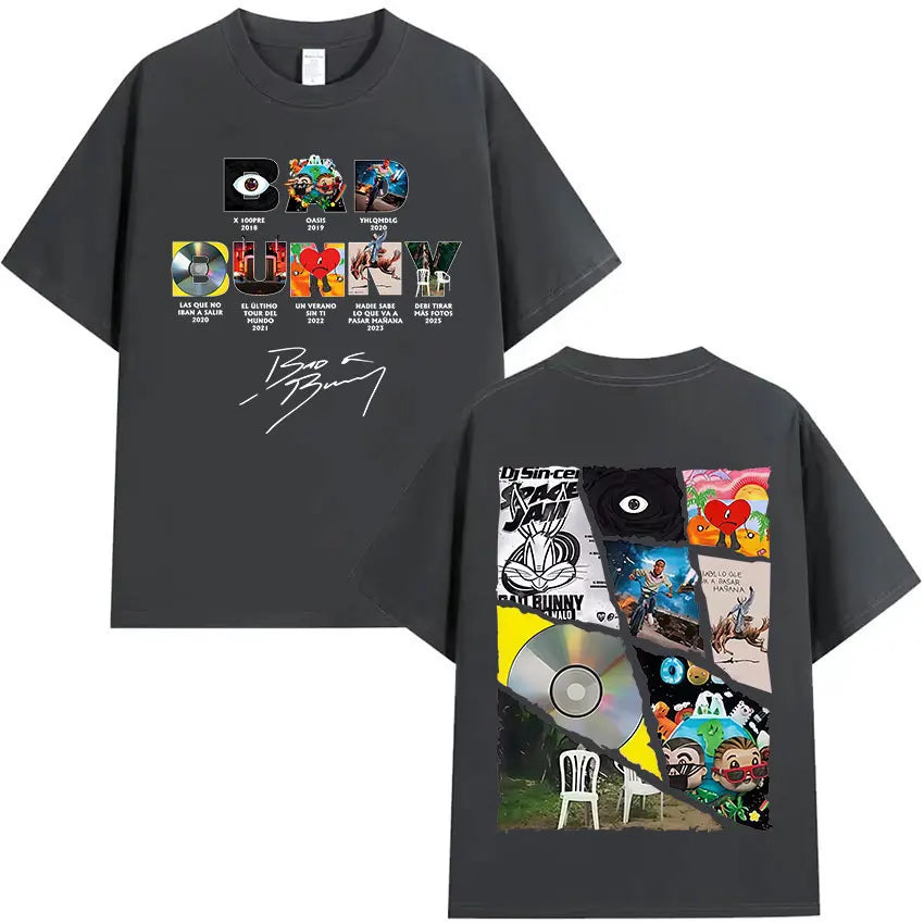 Rapper Bad Bunny's 2025 tour album printed T-shirt for men, casual and fashionable 100% cotton short-sleeved