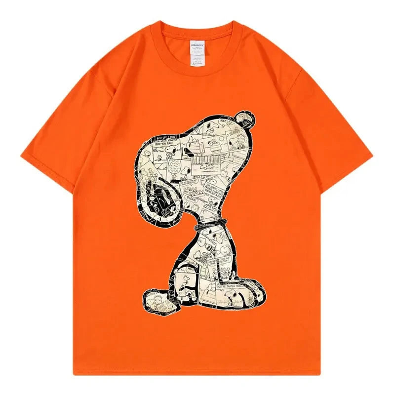 Snoopy Cartoon Anime Women T-shirt Summer Short Sleeve White 100% Cotton Men Tee Shirts Tops 2026 New Fashion Couple Clothing
