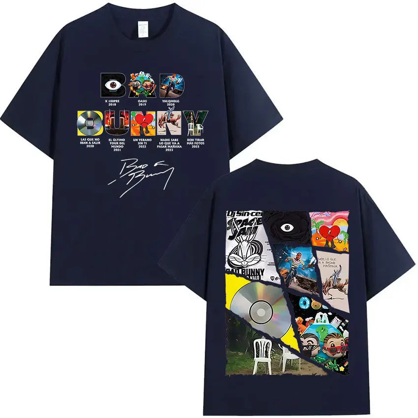 Rapper Bad Bunny's 2025 tour album printed T-shirt for men, casual and fashionable 100% cotton short-sleeved