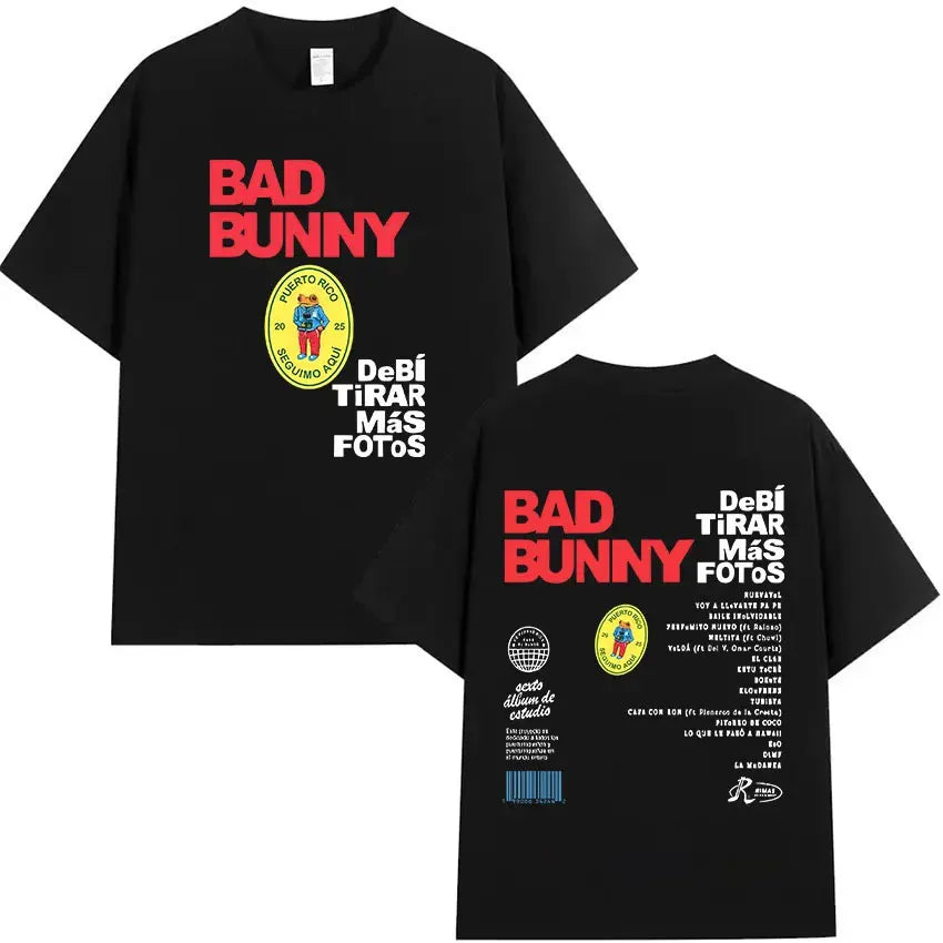 Rapper Bad Bunny's 2025 tour album printed T-shirt for men, casual and fashionable 100% cotton short-sleeved