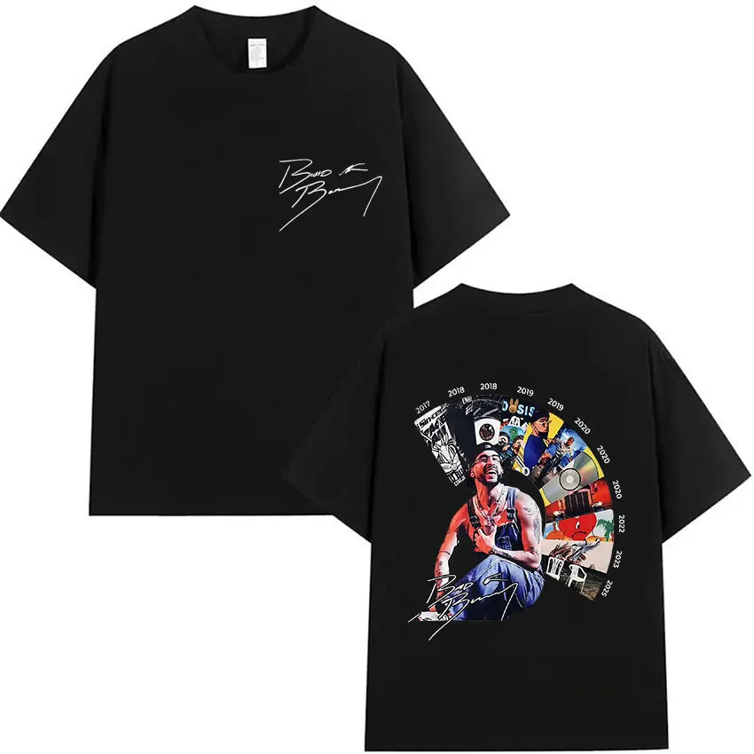 Rapper Bad Bunny's 2025 tour album printed T-shirt for men, casual and fashionable 100% cotton short-sleeved