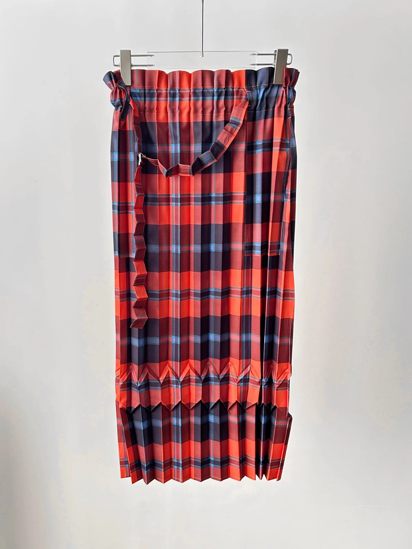 Blue Black Plaid Pleated Asymmetric Skirt Ruffle Trim Skirt Retro Modern Chic Stylish Trendy Daily Layering Essential Pieces