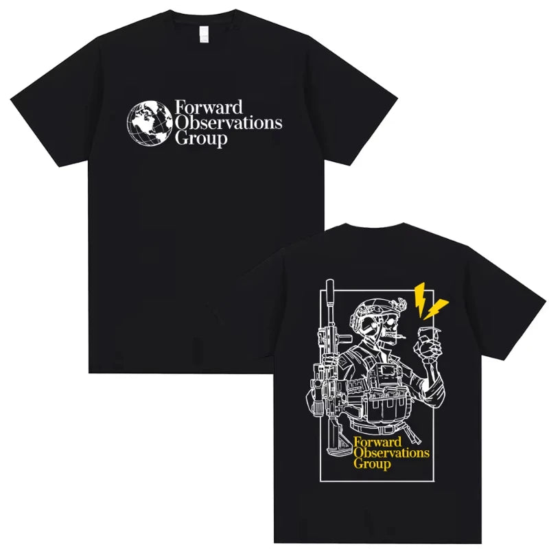Forward Observations Group T-shirt Vintage Skeleton Graphic T Shirts Men Women Casual Cotton T-shirts Male Oversized Streetwear