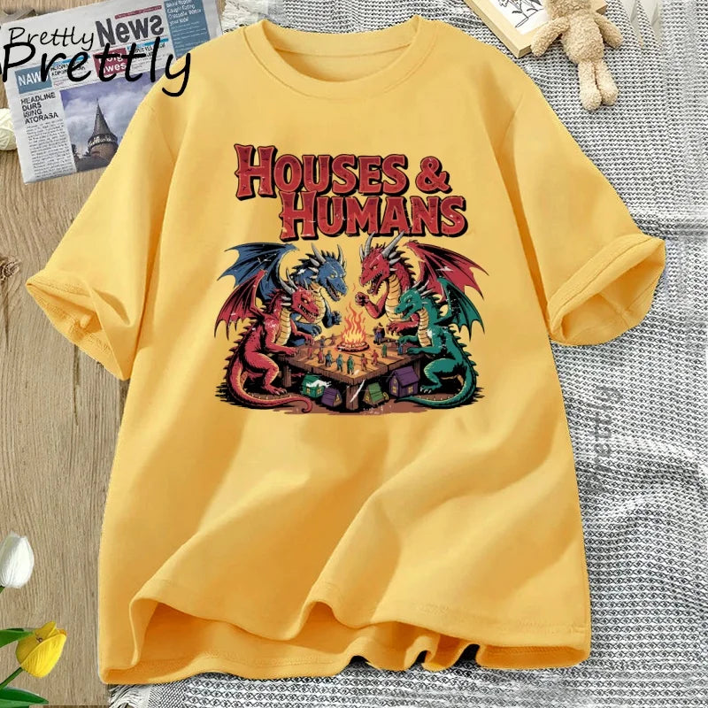 Houses and Humans TShirt Trending Unisex Tee Shirt Funny Dnd Retro 90s Joke T-shirt Casual Cotton Short Sleeve Round Neck Tees