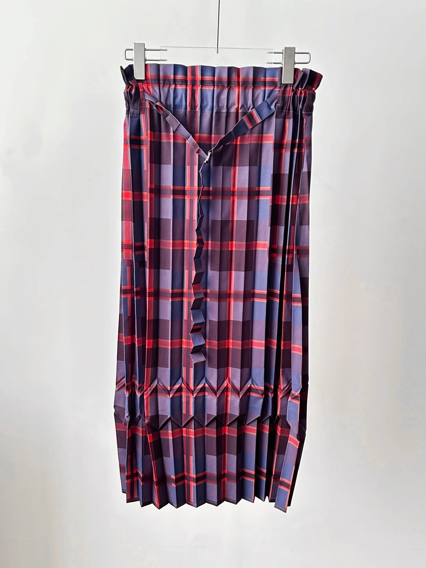 Blue Black Plaid Pleated Asymmetric Skirt Ruffle Trim Skirt Retro Modern Chic Stylish Trendy Daily Layering Essential Pieces