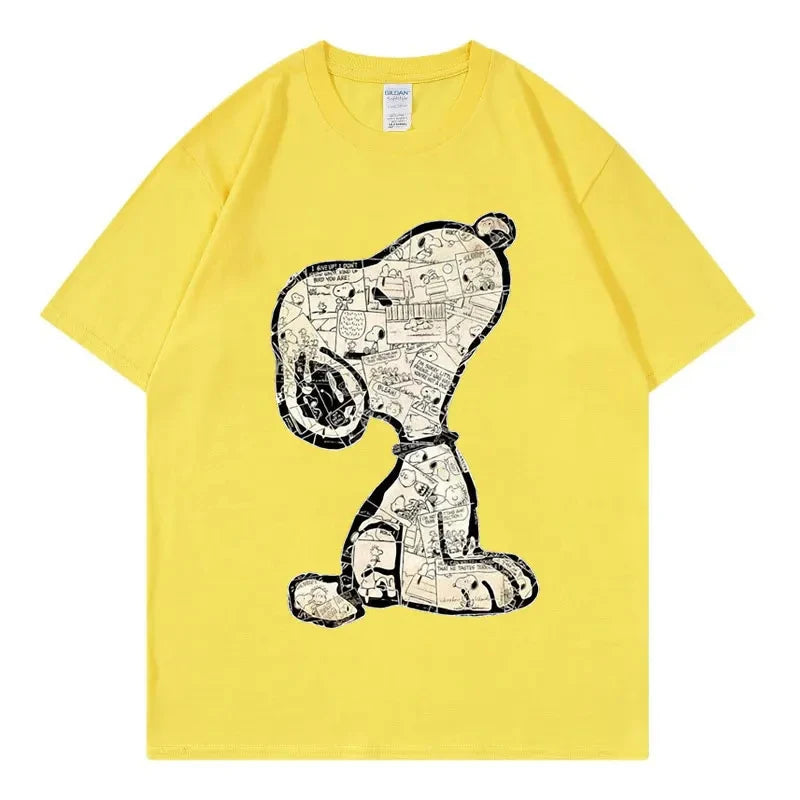 Snoopy Cartoon Anime Women T-shirt Summer Short Sleeve White 100% Cotton Men Tee Shirts Tops 2025 New Fashion Couple Clothing