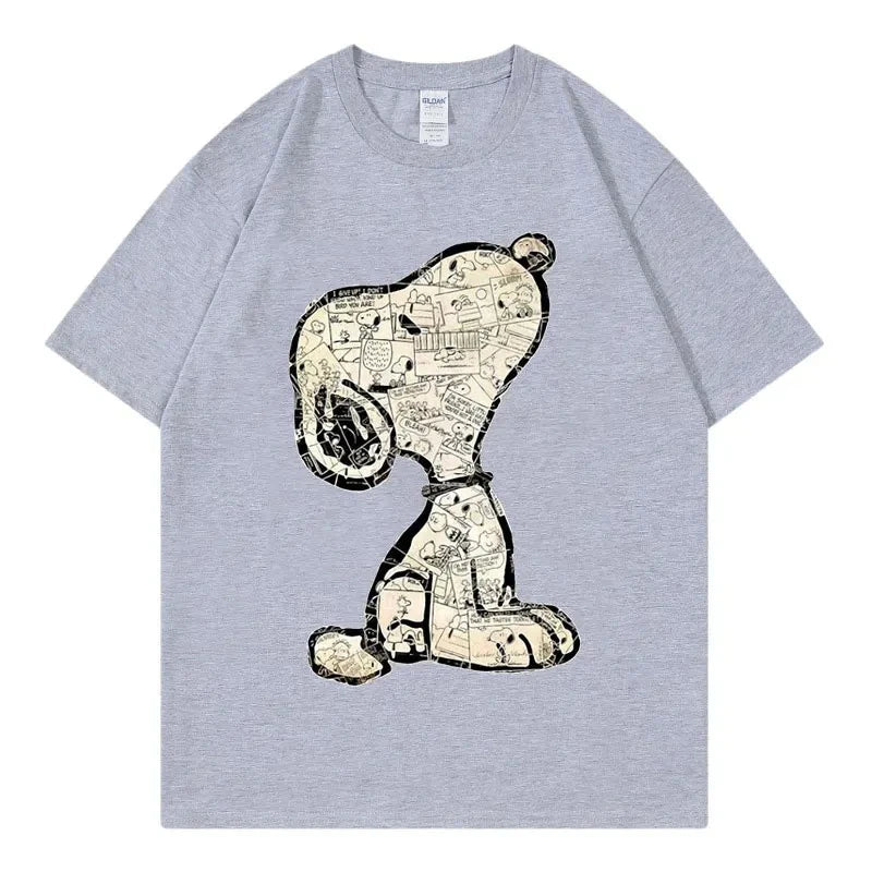 Snoopy Cartoon Anime Women T-shirt Summer Short Sleeve White 100% Cotton Men Tee Shirts Tops 2026 New Fashion Couple Clothing