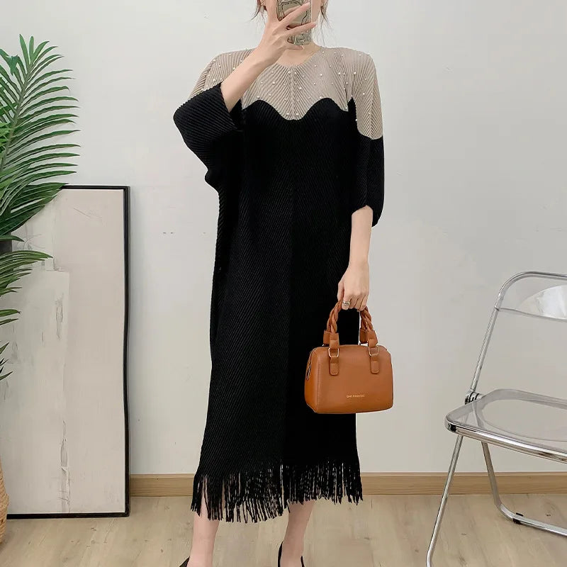 YUDX Miyake Pleated Fish Scale Pleated High Quality Women's Dress Slim Loose Plus Size Long Color Collision Long 2025 Summer New