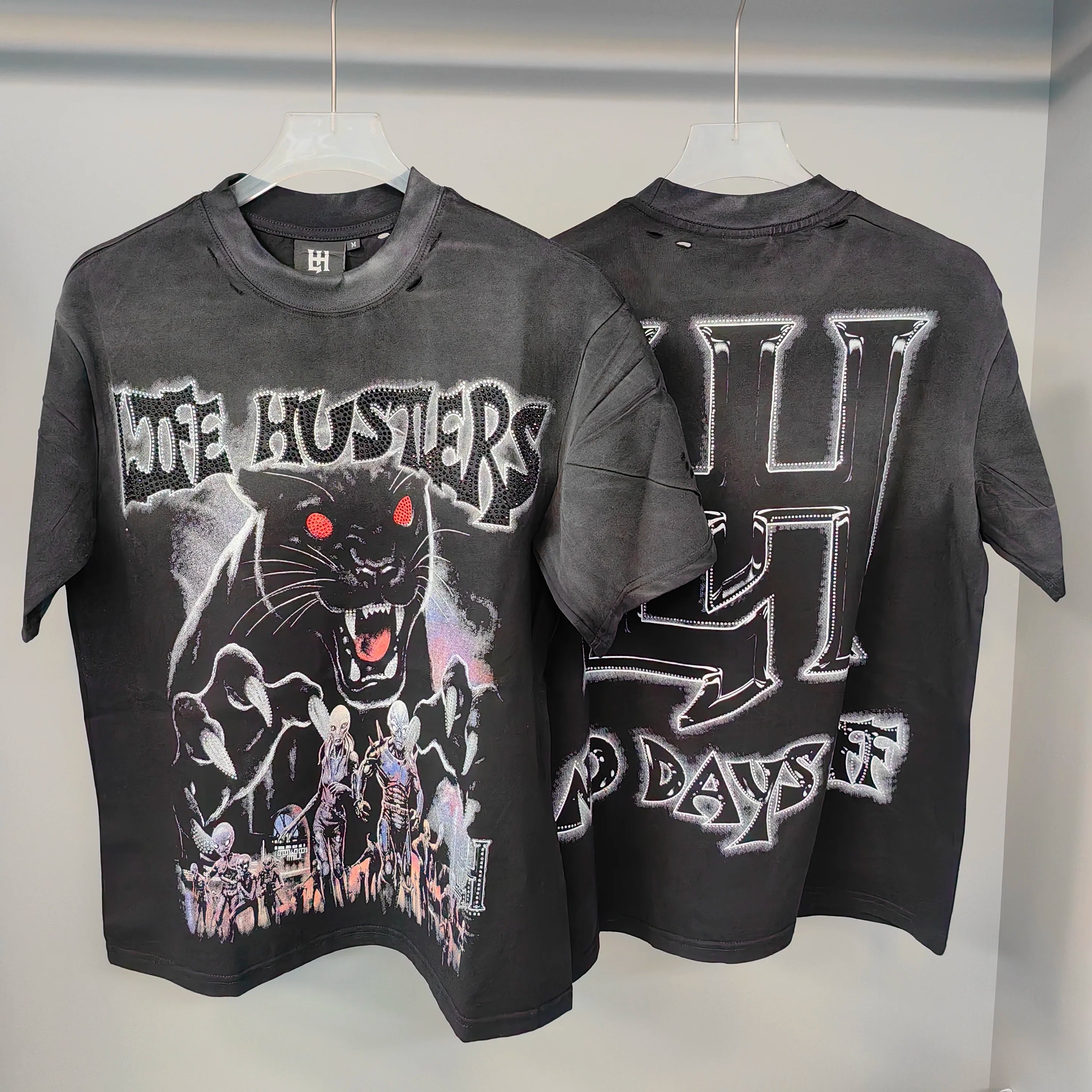 New fashion brand LIFE HUSTLERS Y2K hot stamping hole Men Women T-shirt Streetwear 100% Cotton Loose Round Neck Top Tees